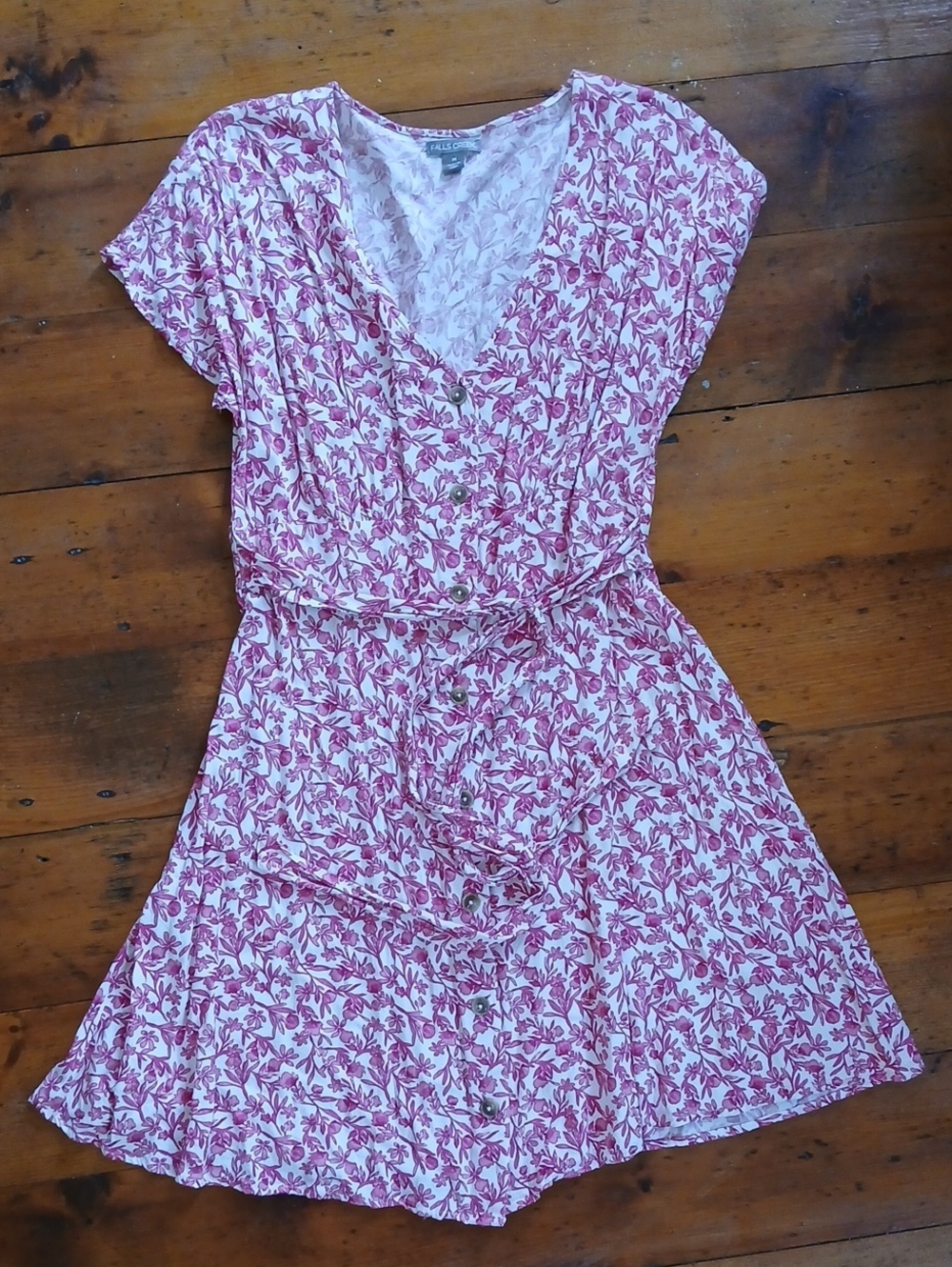 Falls Creek White and Pink Floral Button-Front Mini Dress